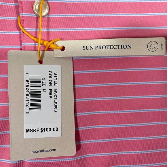 Peter Millar Summer Comfort Mens Medium Crown Sport Pink Striped Polo Shirt M - Picture 3 of 6